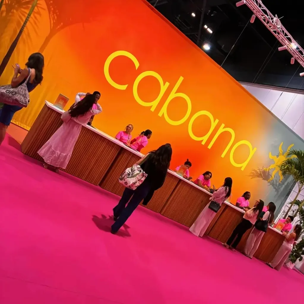 Premium multi-brand swimwear showroom setup by TS Sales Group, presenting luxury wholesale resortwear collections to North American retail buyers.